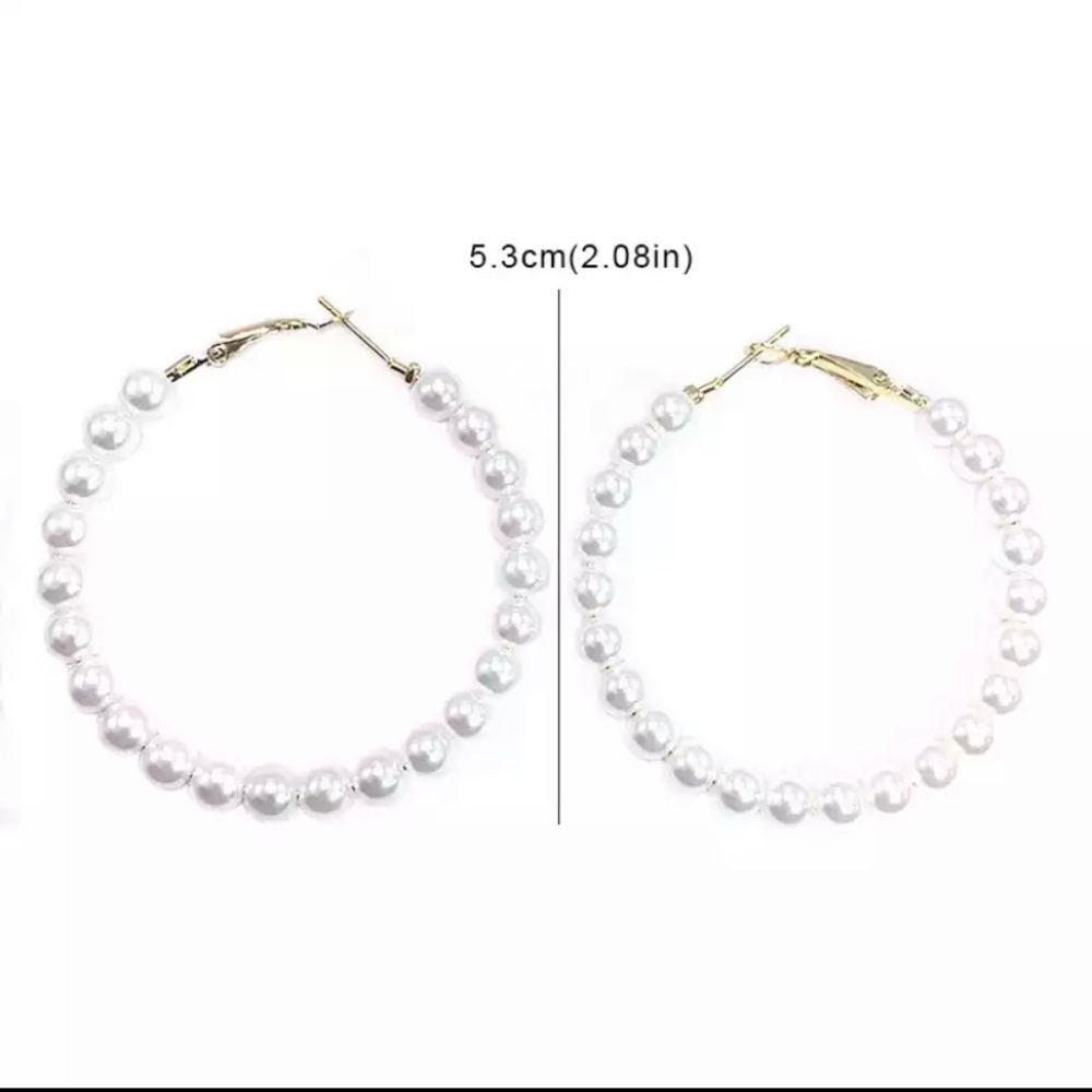 Retro Circle Pearl Earrings Hoop - Picture 2 of 3